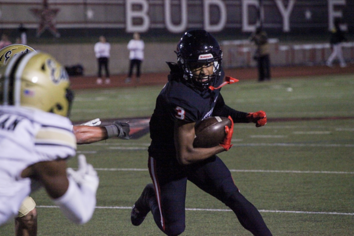 Coppell senior wide receiver Ayrion Sneed evades the Plano East defense while rushing for the first touchdown of the game at Buddy Echols Field on Oct. 13. Coppell plays Hebron tonight at Hawk Stadium at 7 p.m. Kayla Nguyen
